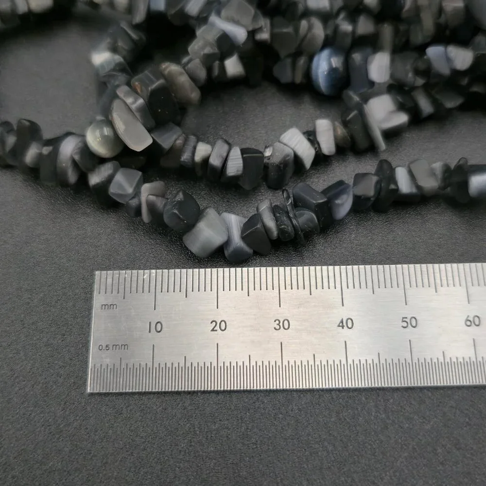 Slip On 17 Inch Dark Tones Shell And Cat's Eye Stones Necklace B992 - Picture 4 of 5